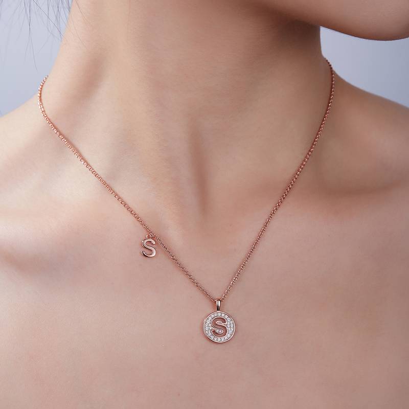 S pendant S925 silver plated rose gold Moissanite diamond light luxury letter necklace